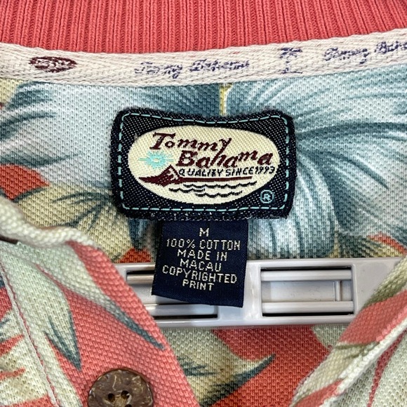 VTG Tommy Bahama Polo Shirt Men Medium Coral Floral Print Hawaiian Cotton Island - Picture 3 of 10